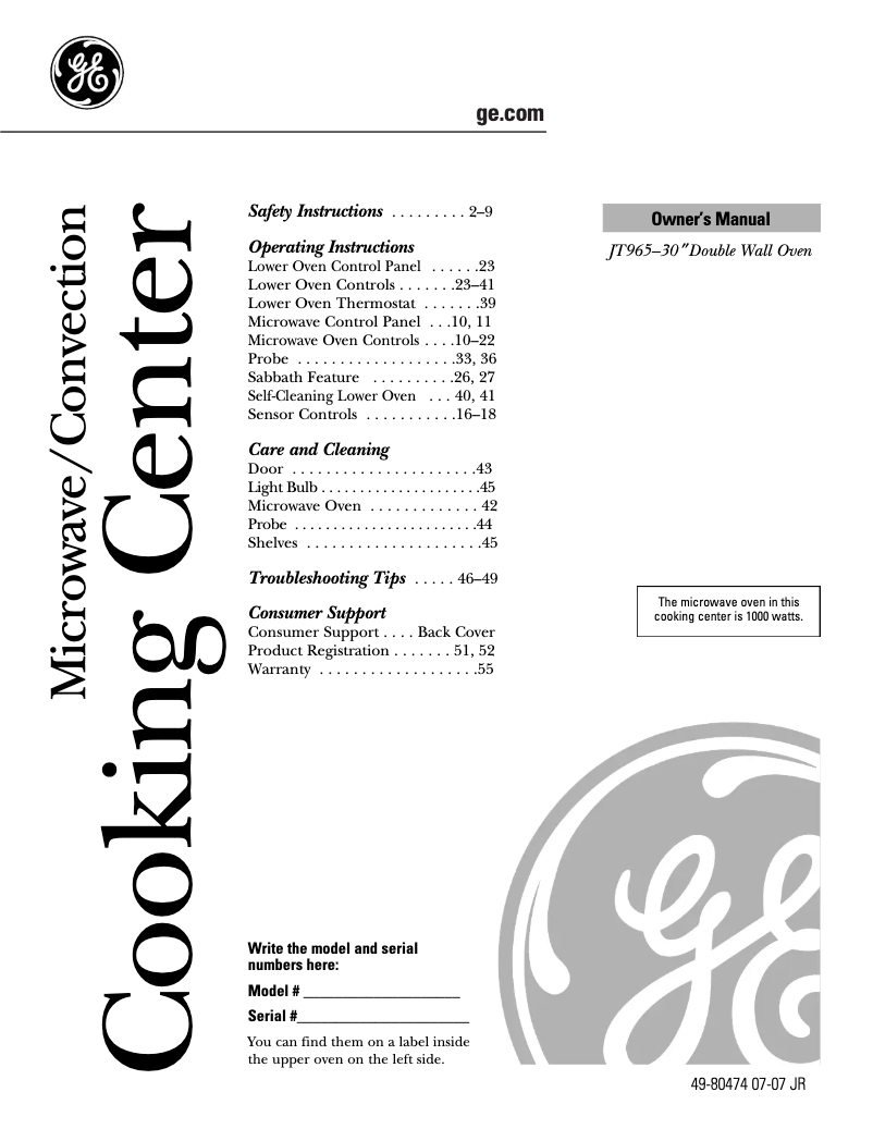 Page 1 de la notice Manuel d'utilisation et d'entretien GE Profile JT965SKSS