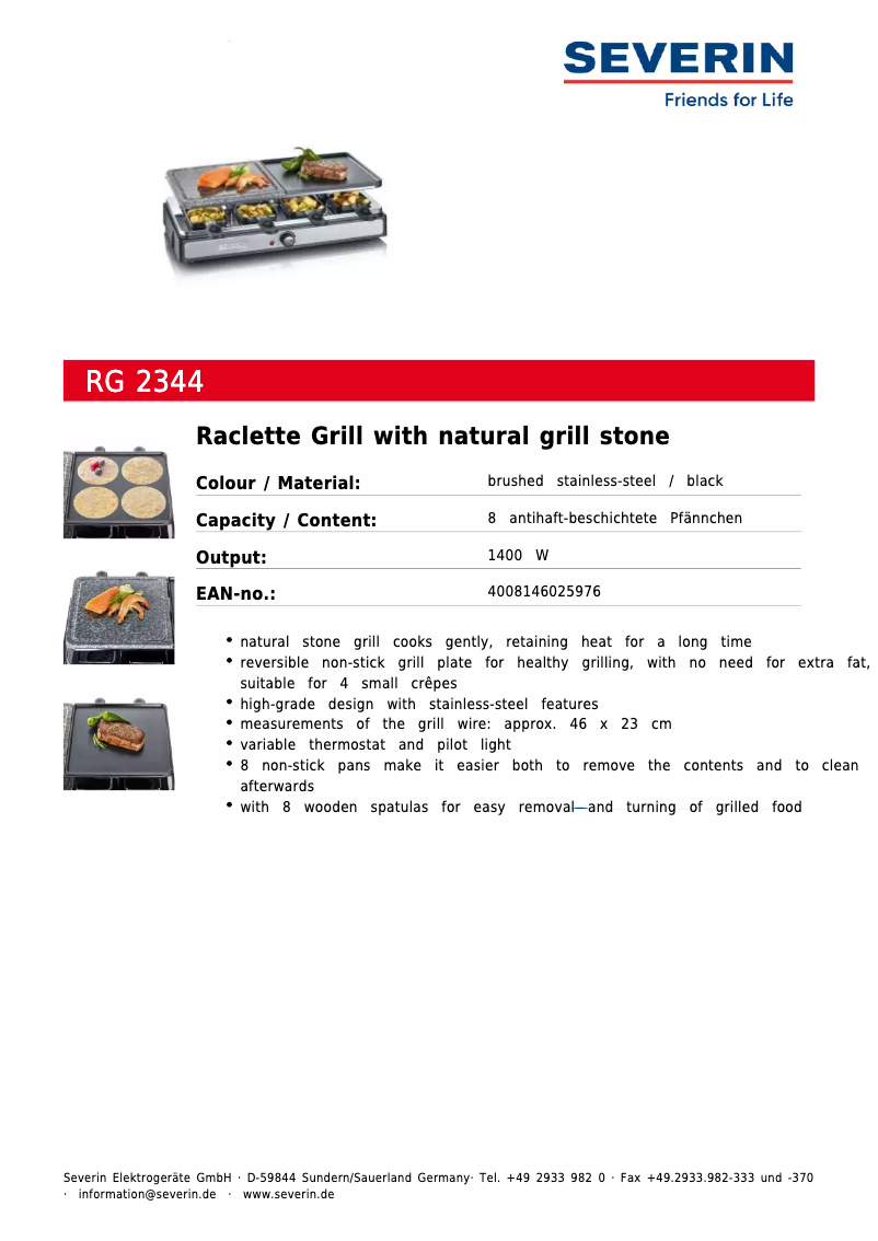 Página 1 del manual Ficha técnica Severin RG 2344