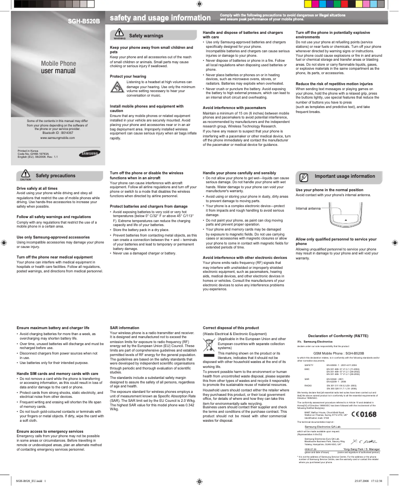 Image de la première page du manuel de l'appareil SGH-B520B