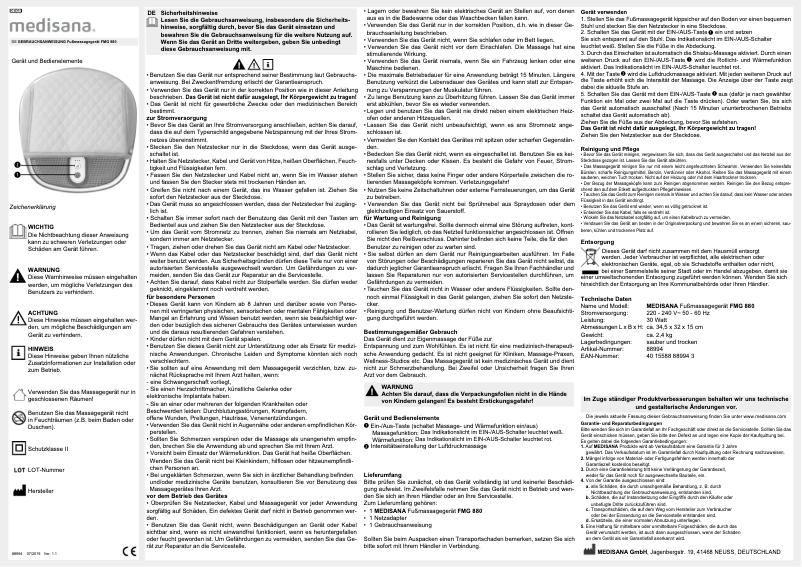 Page 1 de la notice Manuel utilisateur Medisana FMG 880