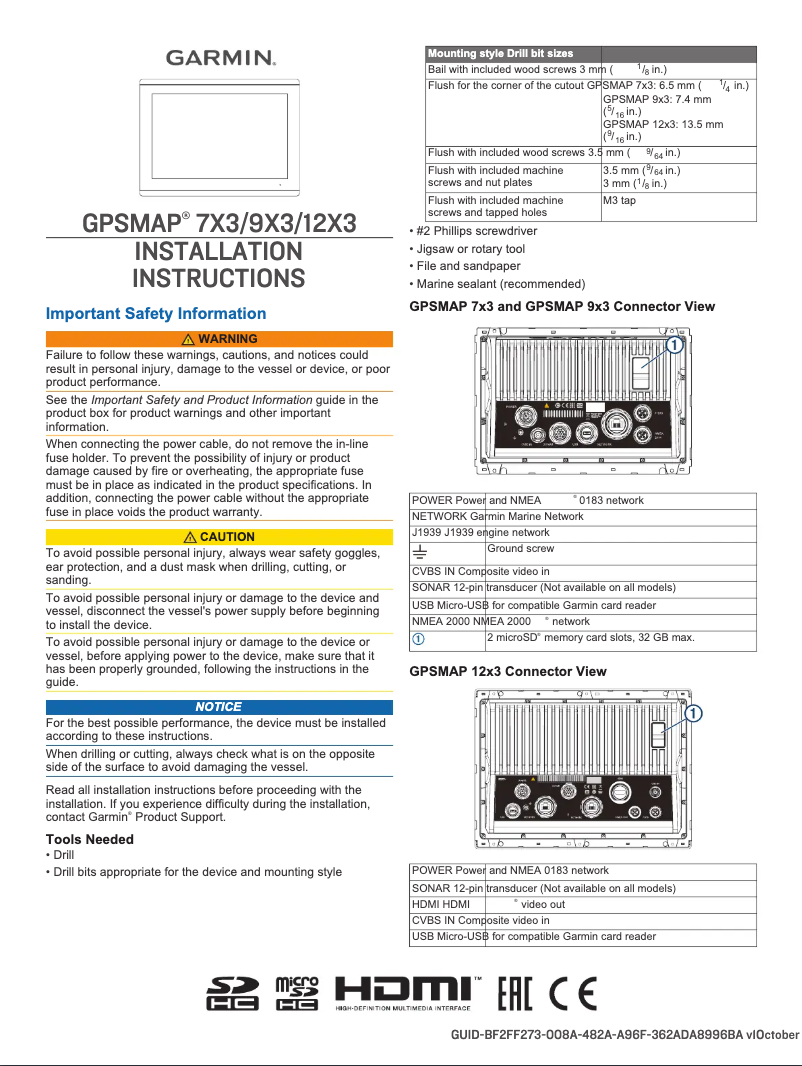 Image de la première page du manuel de l'appareil GPSMap 7x3