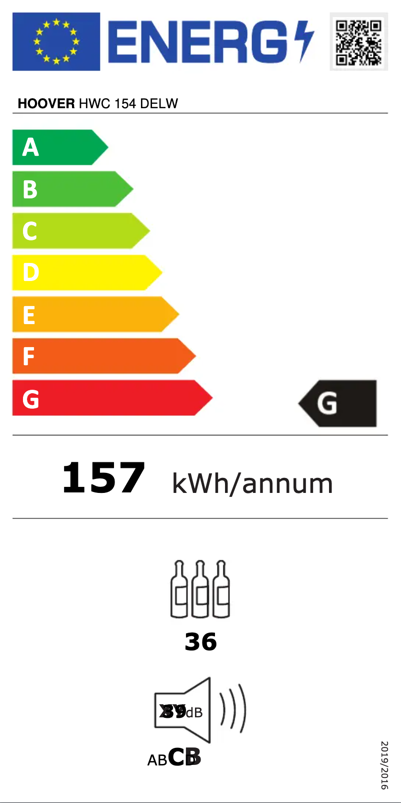 Page n°1 - Label énergétique Hoover H-WINE 700 HWC 154 DELW