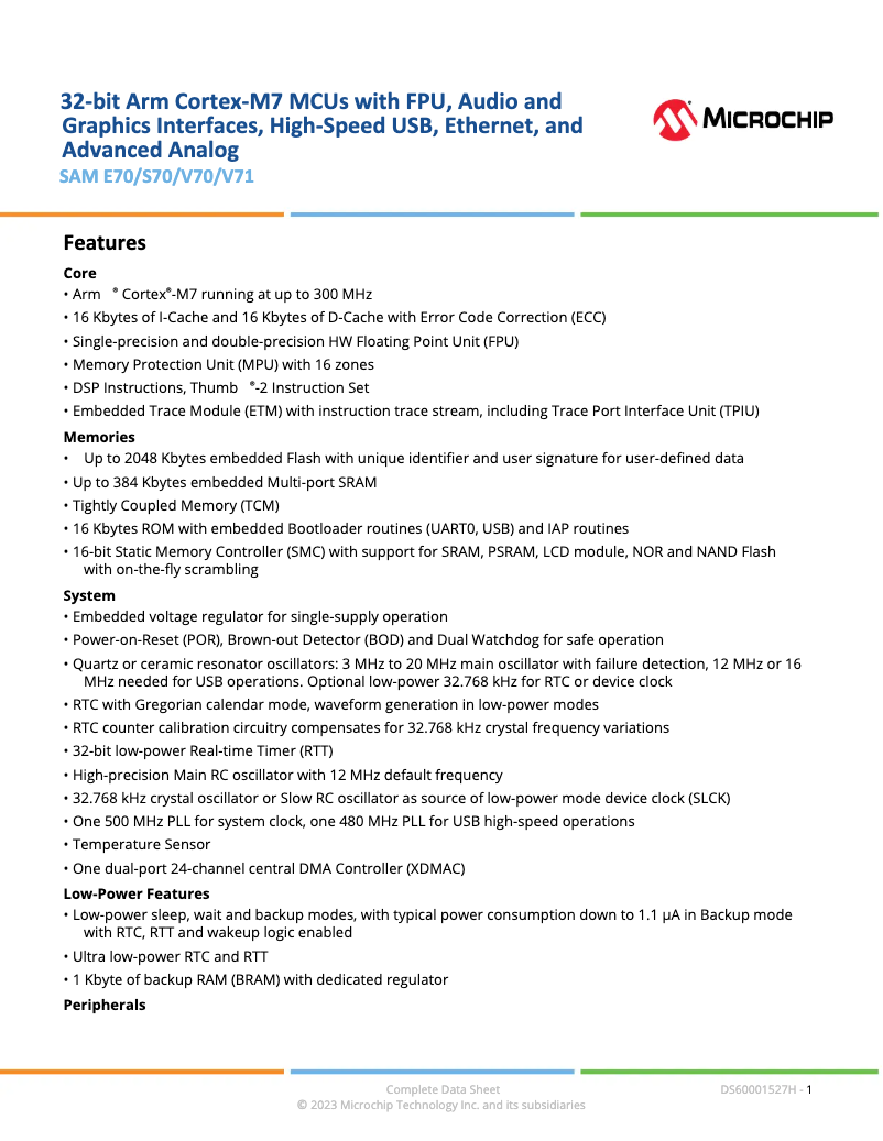 Page 1 de la notice Manuel utilisateur Microchip ATSAME70Q21