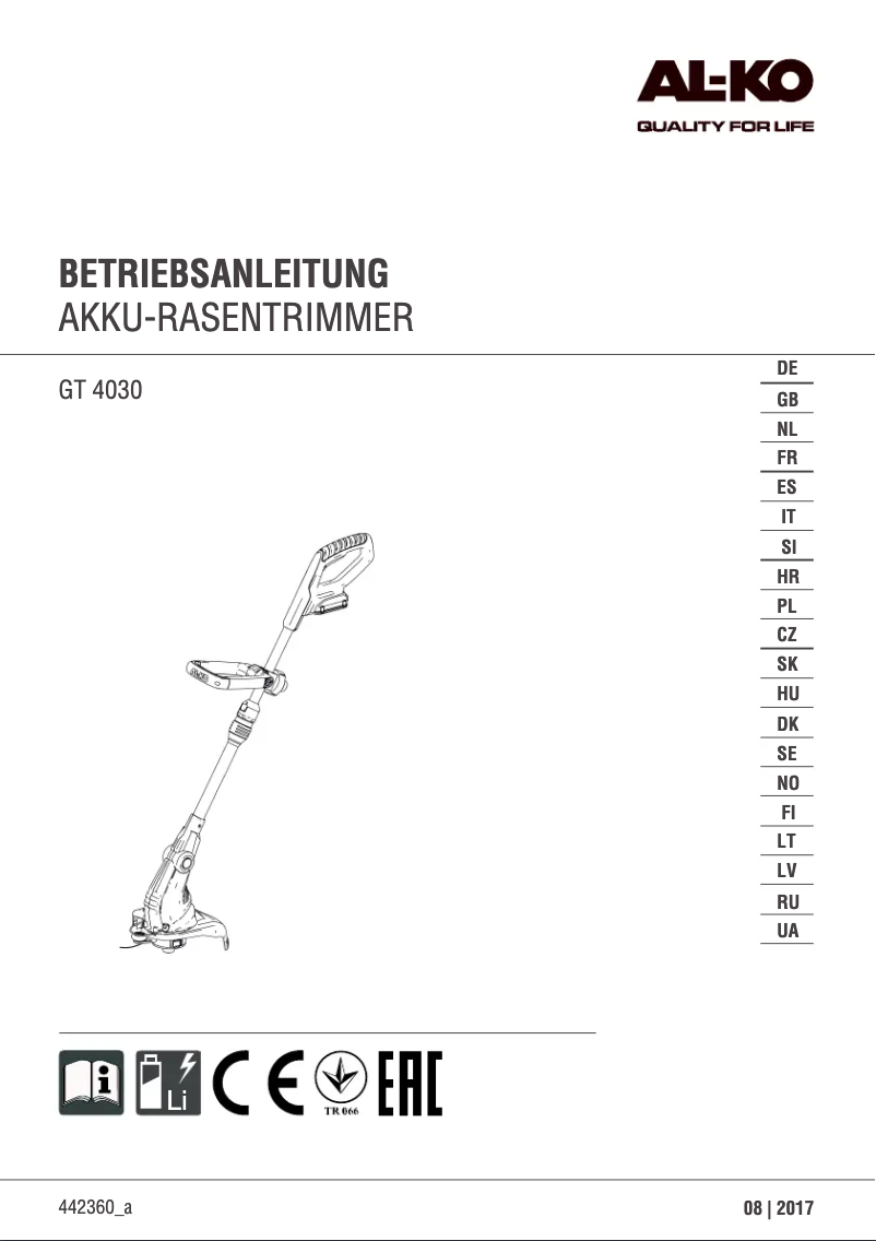Page n°1 - Manuel utilisateur AL-KO GT 4030