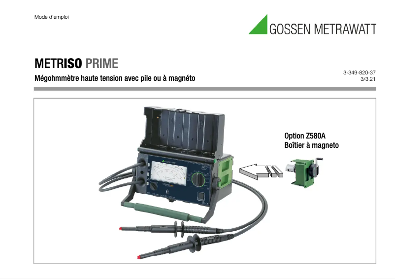 Page 1 de la notice Manuel utilisateur Gossen Metrawatt METRISO PRIME
