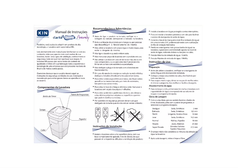 Page 1 de la notice Manuel utilisateur KIN Serena