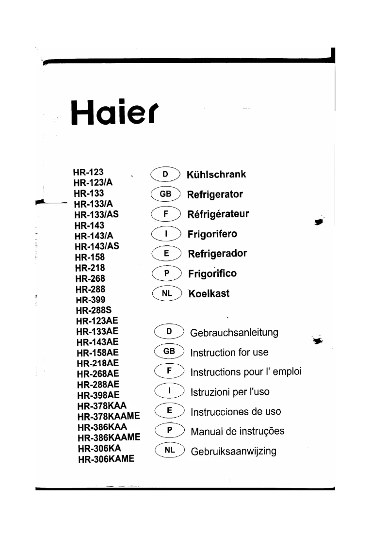 Page 1 de la notice Manuel utilisateur Haier HR-288AE