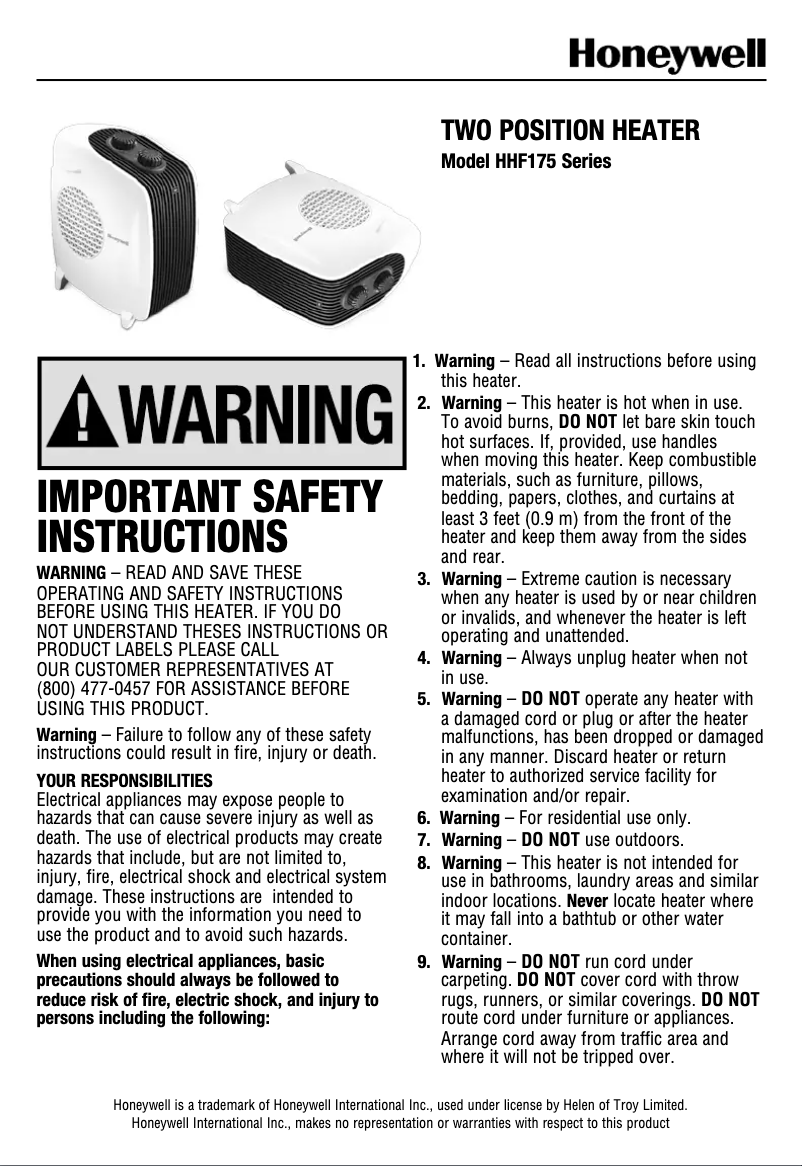 Image de la première page du manuel de l'appareil HHF175