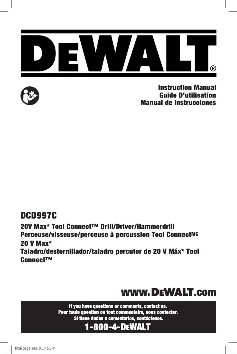 Page 1 de la notice Manuel utilisateur DeWalt DCD997C