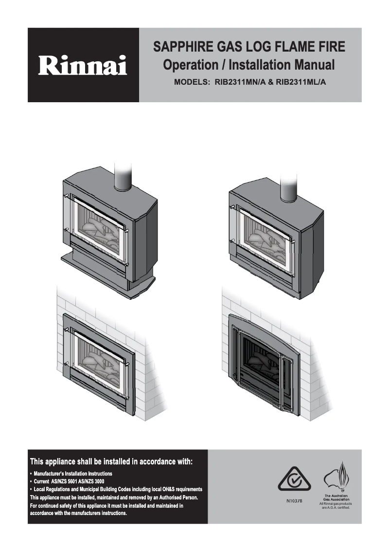 Page n°1 - Manuel utilisateur Rinnai Sapphire Masonry RIB2311ML