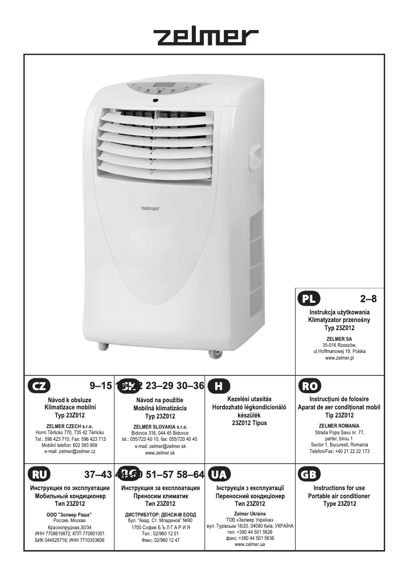 Page 1 de la notice Manuel utilisateur Zelmer 23Z012