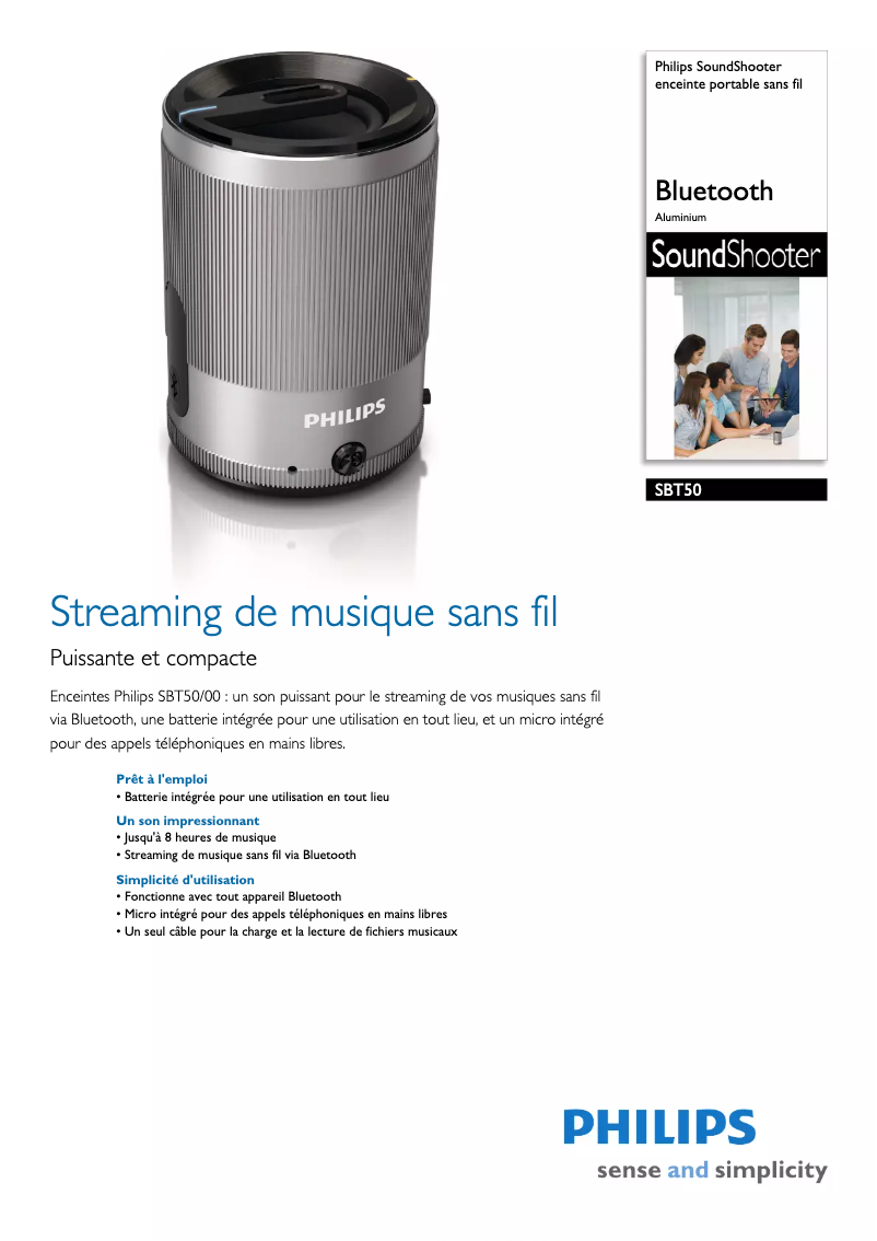 Page 1 de la notice Fiche technique Philips SBT50