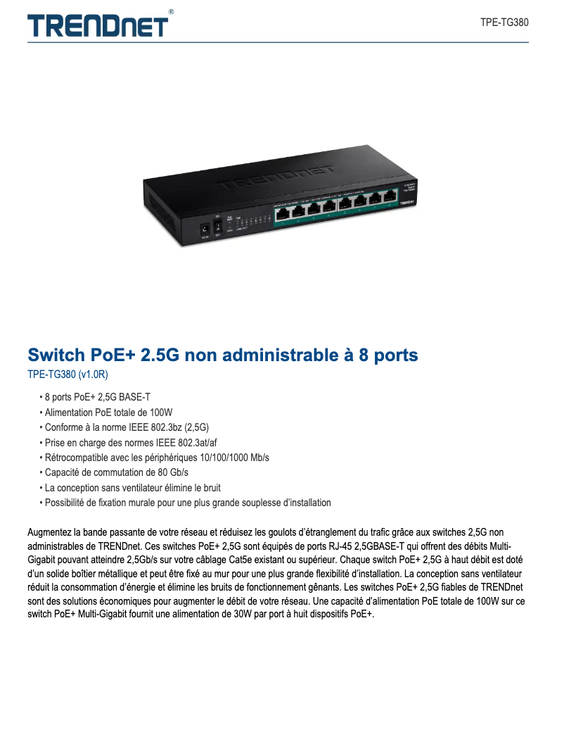 Image de la première page du manuel de l'appareil TPE-TG380