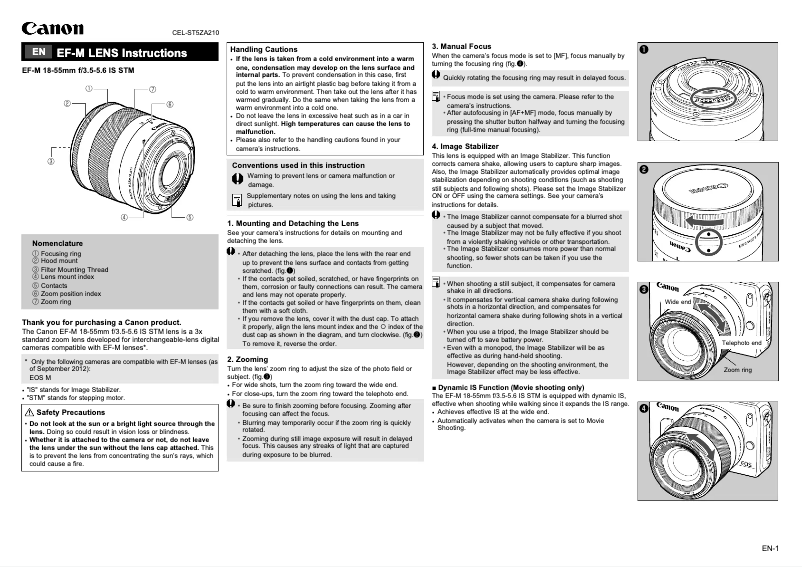 Image de la première page du manuel de l'appareil EF-M 15-45mm f/3.5-5.6 IS STM