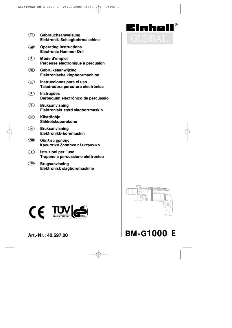 Page 1 de la notice Manuel utilisateur Global BM-G 1000