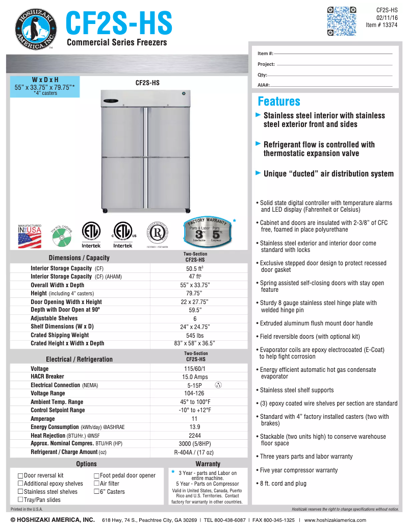 Image de la première page du manuel de l'appareil Commercial CF2S-HS