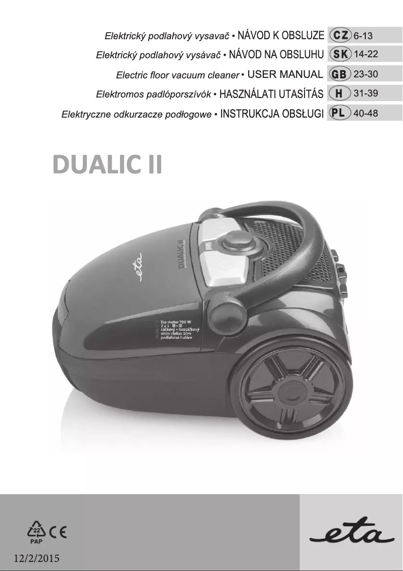 Page n°1 - Manuel utilisateur Eta DUALIC II
