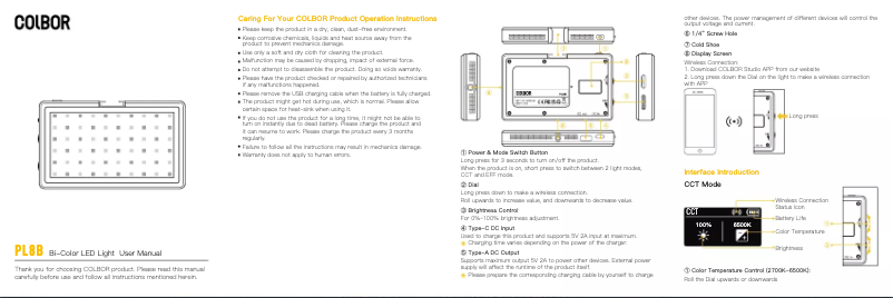 Page n°1 - Manuel utilisateur COLBOR PL8B