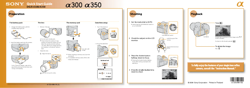 Page n°1 - Guide d'installation Sony Alpha DSLR-A350H
