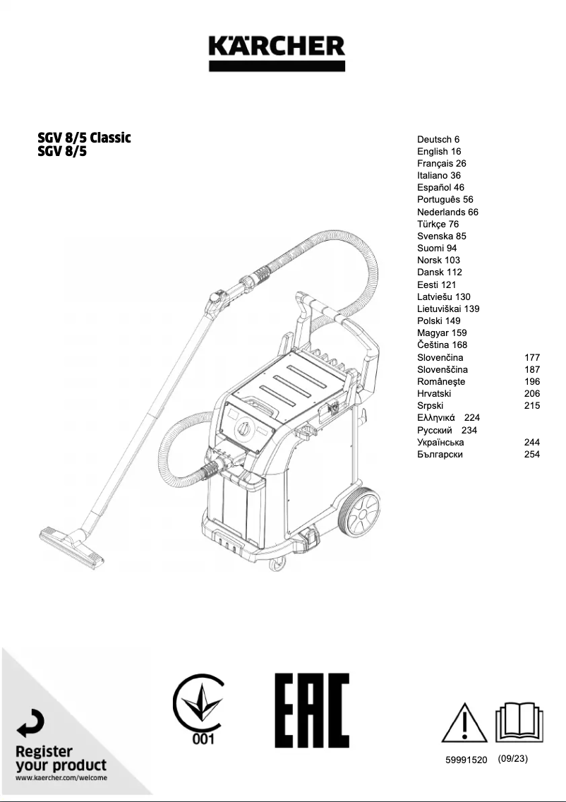 Page 1 de la notice Manuel utilisateur Kärcher SGV 8/5 Classic