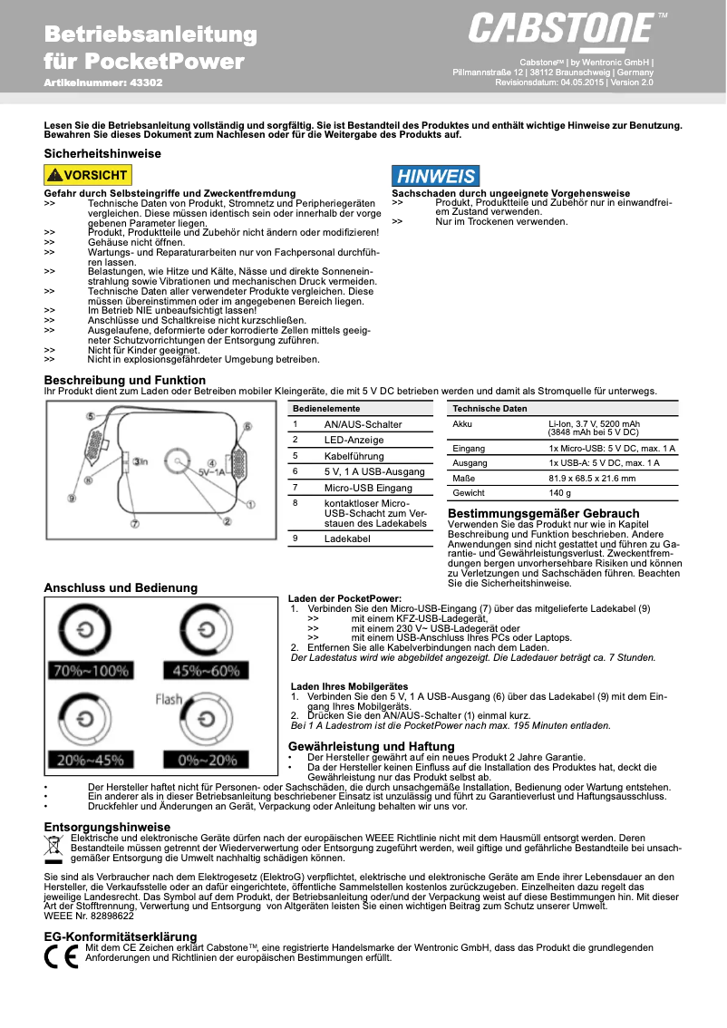 Image de la première page du manuel de l'appareil PocketPower 5.2