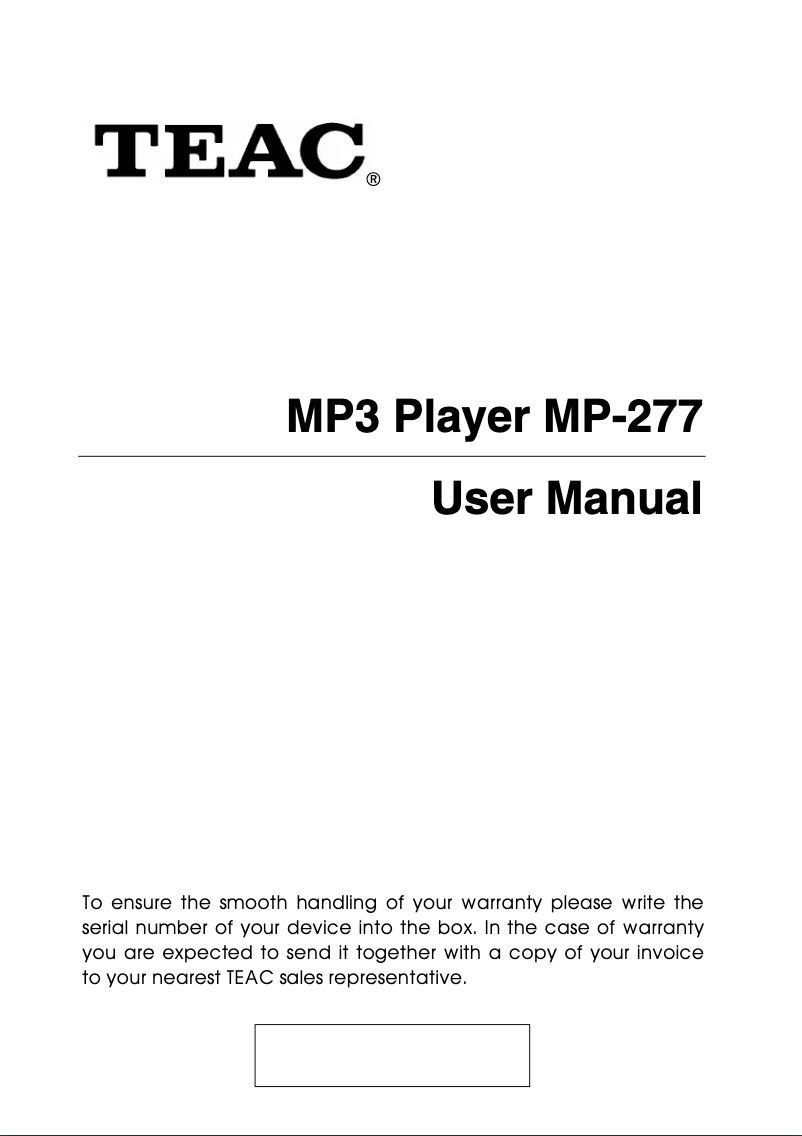 Page n°1 - Manuel utilisateur Teac MP-277