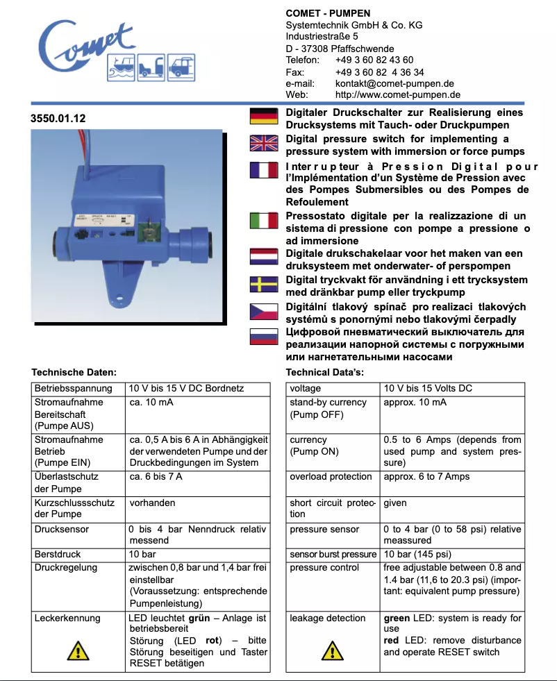 Página 1 del manual Manual de usuario Comet 3550.01.12