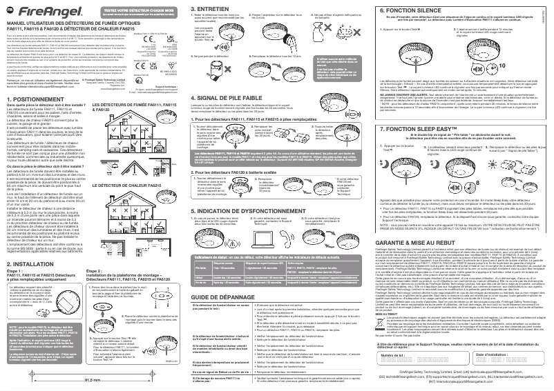 Page 1 de la notice Manuel utilisateur FireAngel FA6215