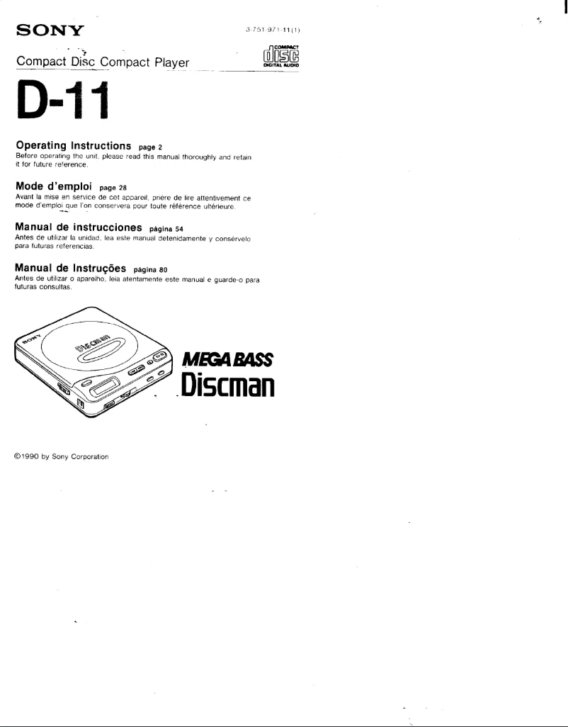 Image de la première page du manuel de l'appareil Discman D-11