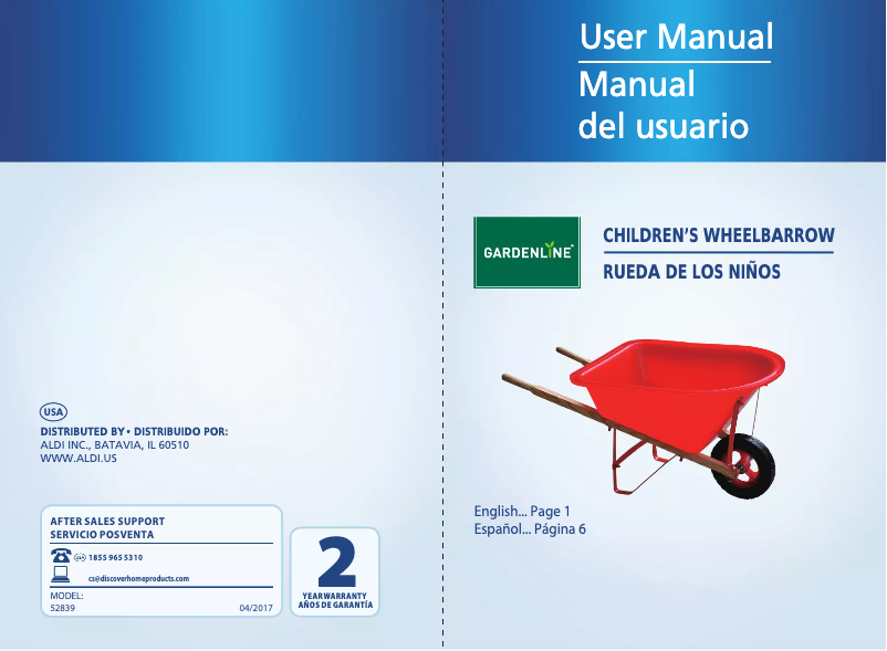 Page n°1 - Manuel utilisateur Gardenline Children's Wheelbarrow 52839