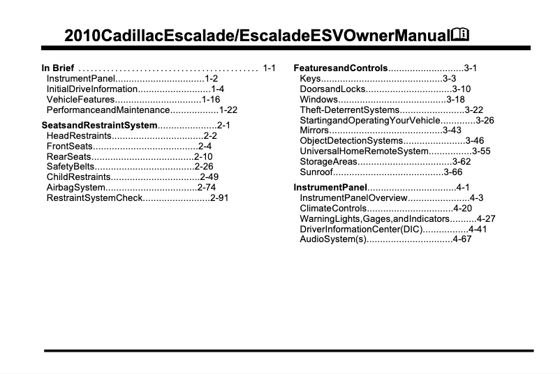 Page 1 of the manual User Manual Cadillac Escalade (1999)
