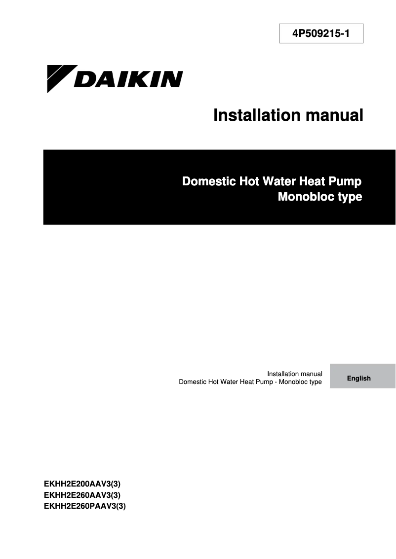 Page 1 de la notice Guide d'installation Daikin EKHH2E260AAV3