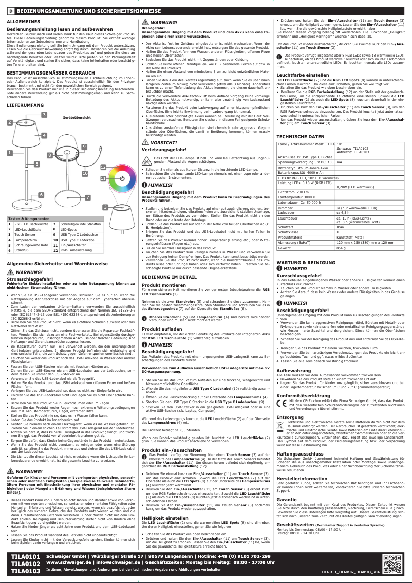 Página 1 del manual Manual de usuario Schwaiger TILA0101