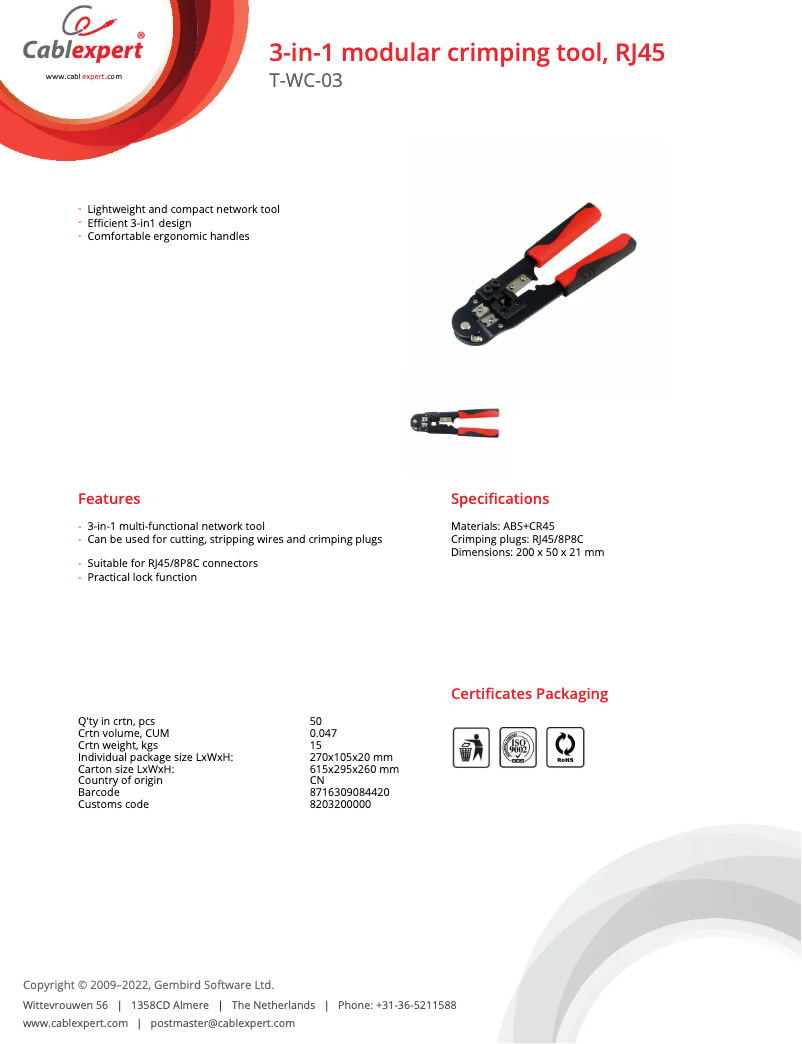 Page 1 de la notice Manuel utilisateur Gembird T-WC-03