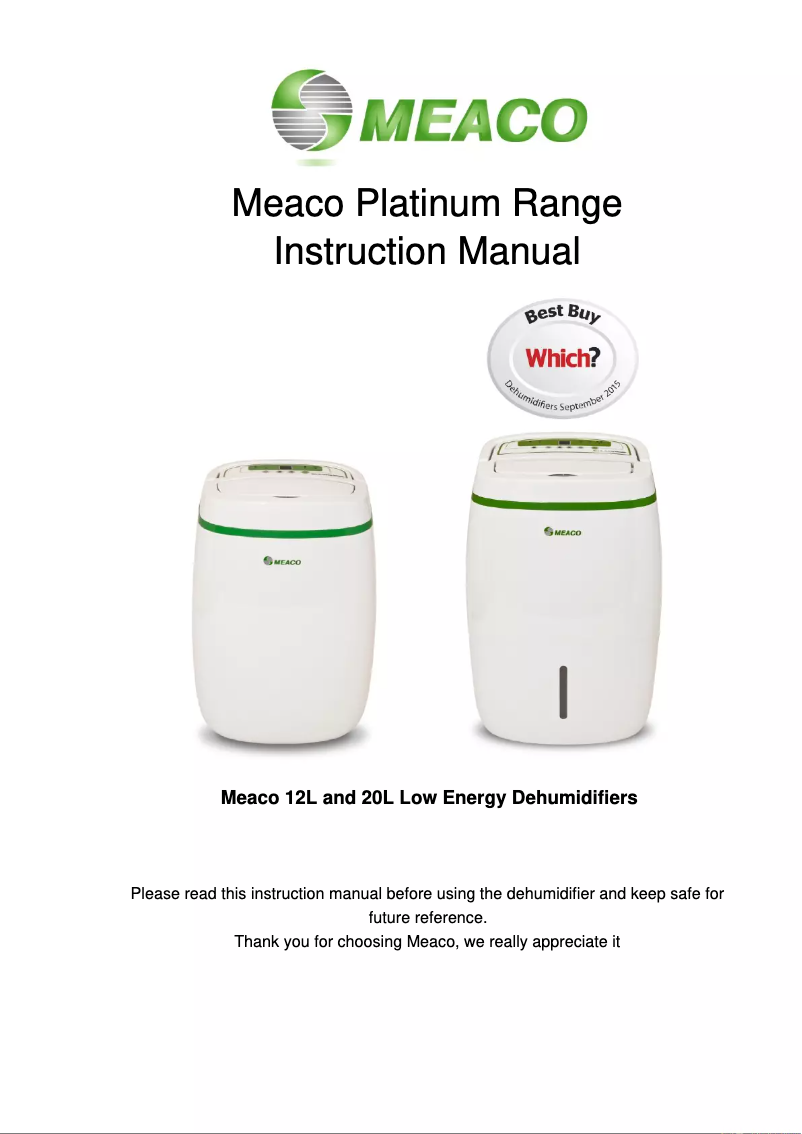 Page n°1 - Manuel utilisateur Meaco 20L