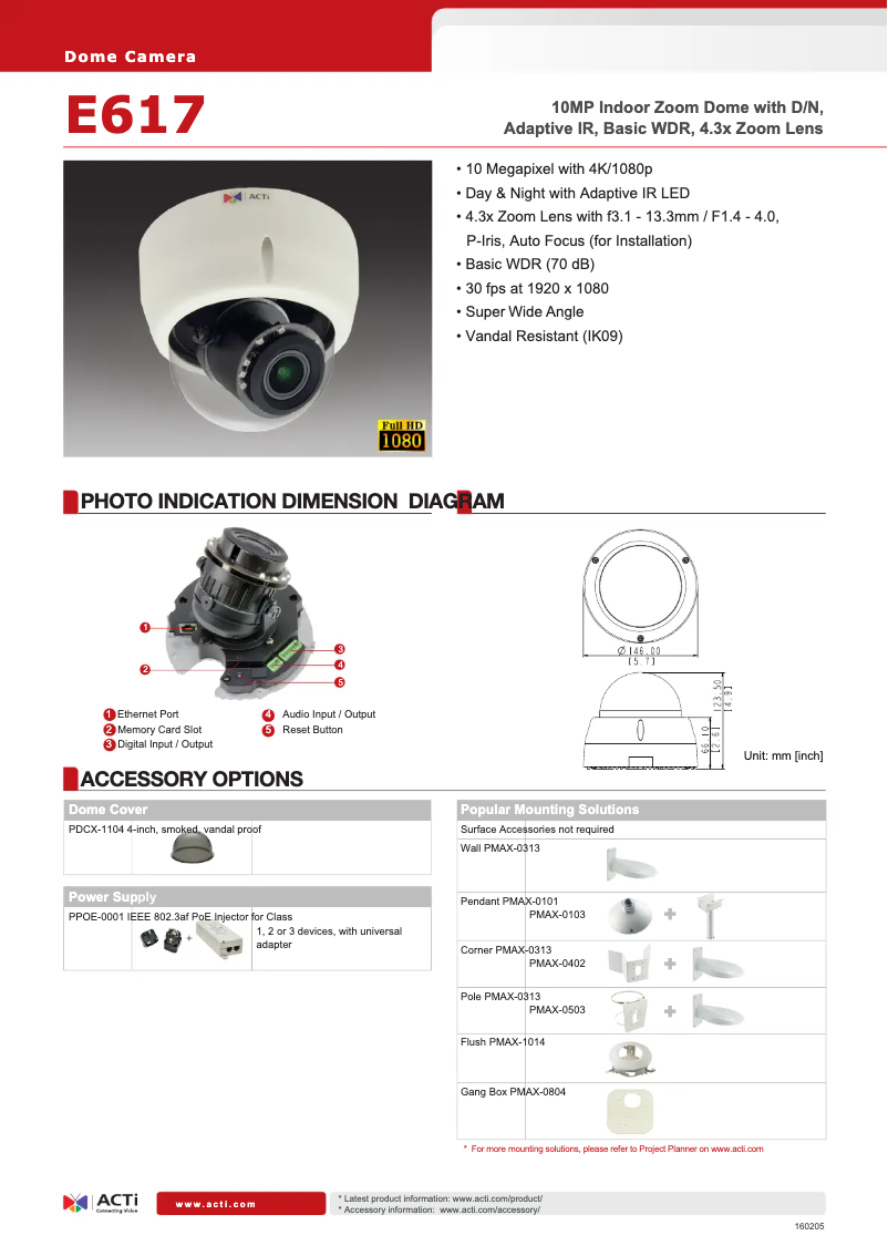 Page 1 de la notice Fiche technique ACTi E617