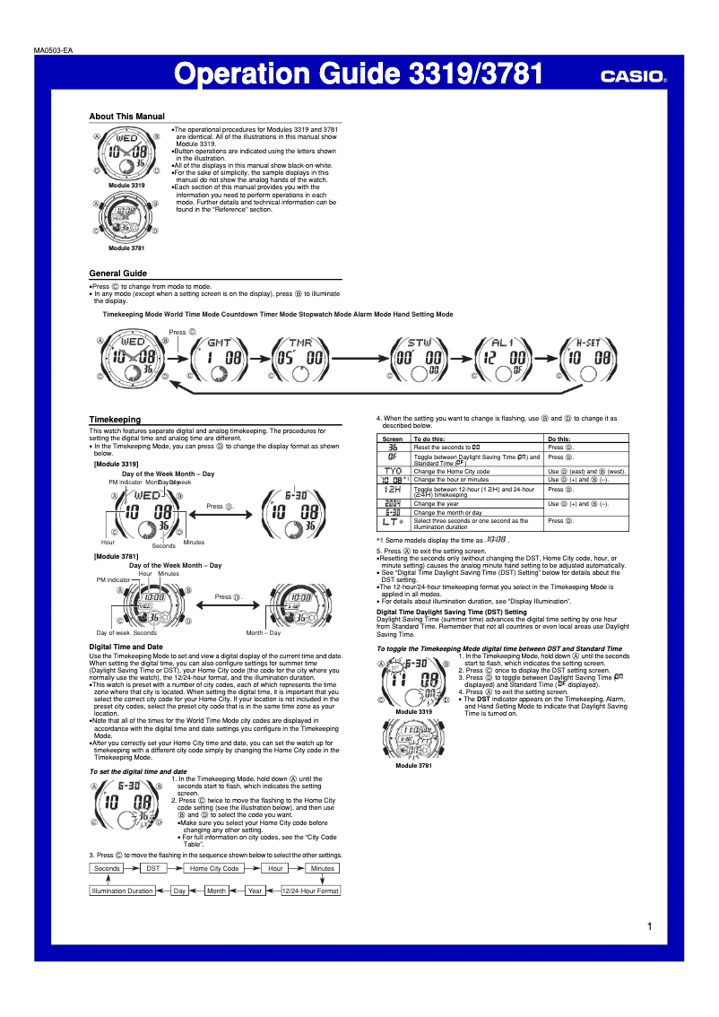 Image de la première page du manuel de l'appareil AQ-160WD-1BVDF
