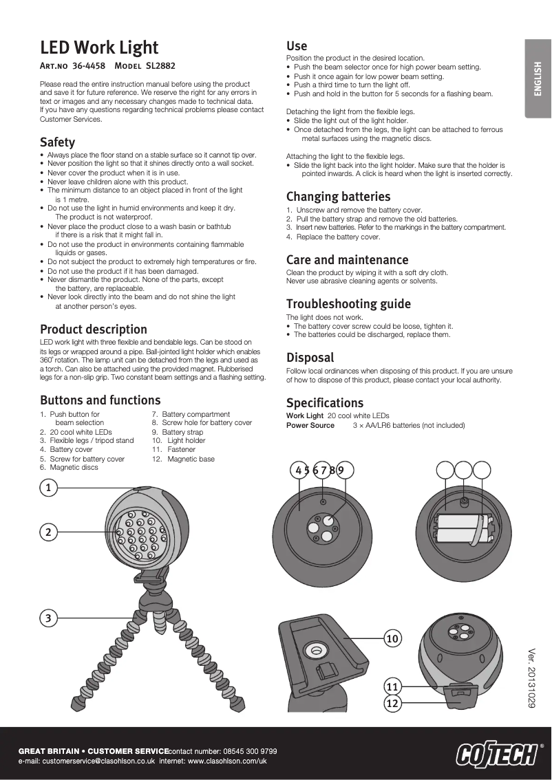 Page 1 de la notice Manuel utilisateur Cotech SL2882