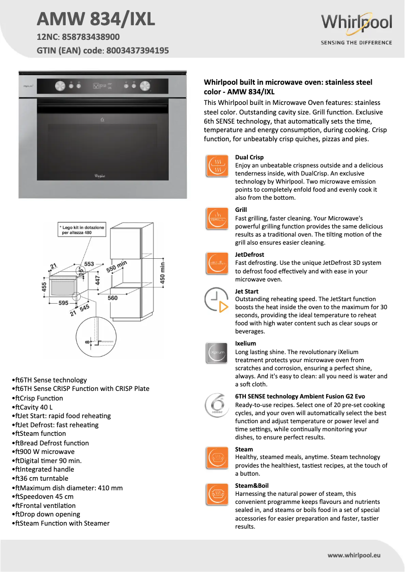 Image de la première page du manuel de l'appareil AMW 834 IXL
