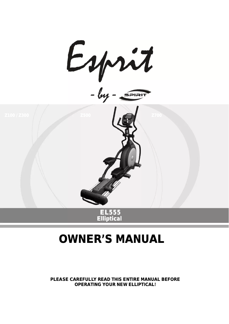 Page 1 de la notice Manuel utilisateur Spirit EL555 Elliptical