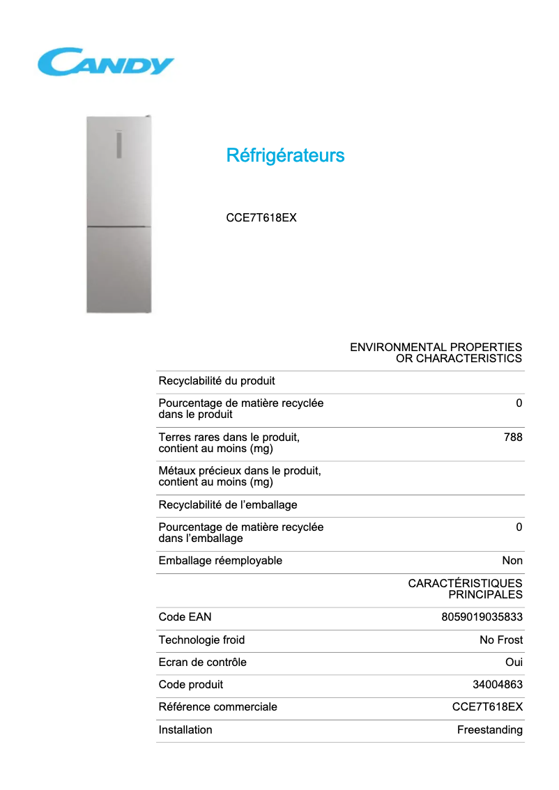 Image de la première page du manuel de l'appareil CCE7T618EX