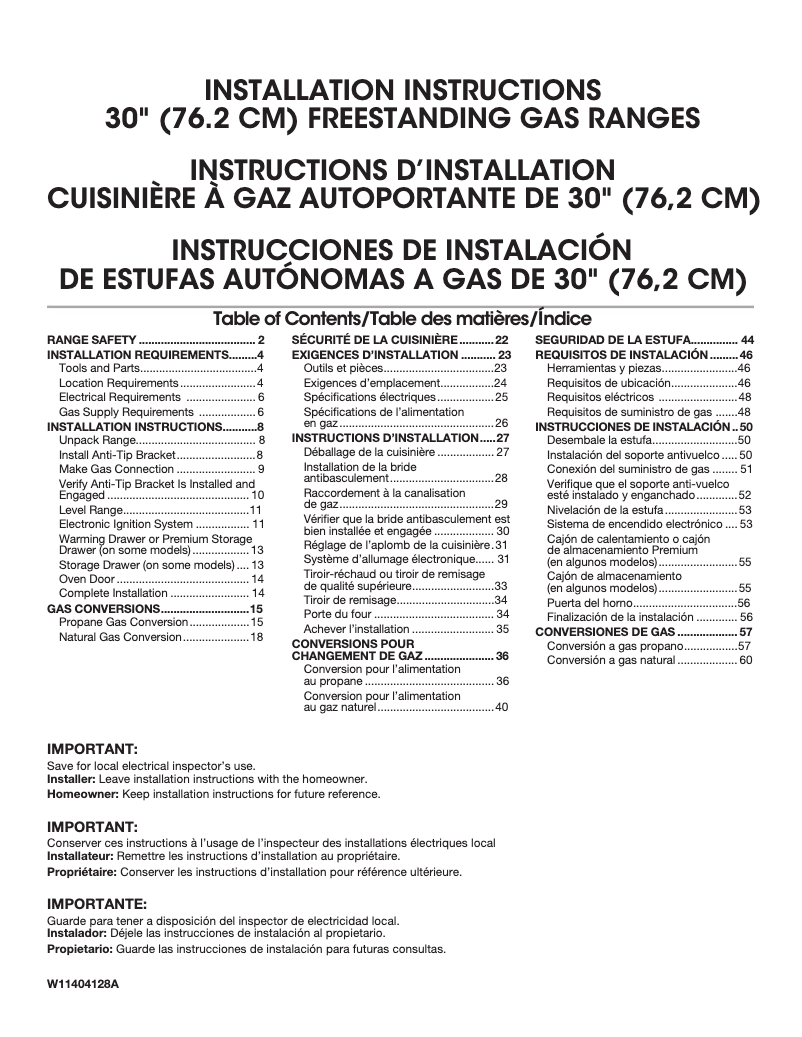 Page n°1 - Guide d'installation Amana AGR6603SFS