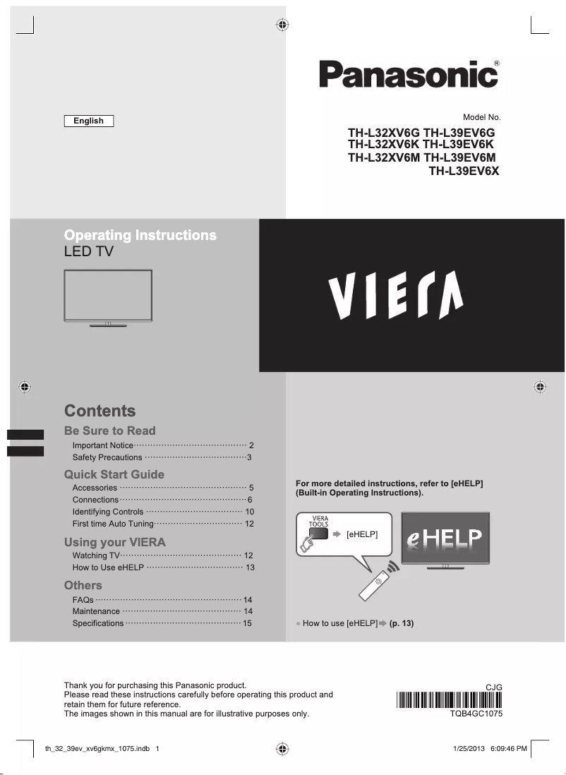 Page n°1 - Manuel utilisateur Panasonic Viera TH-L39EV6M