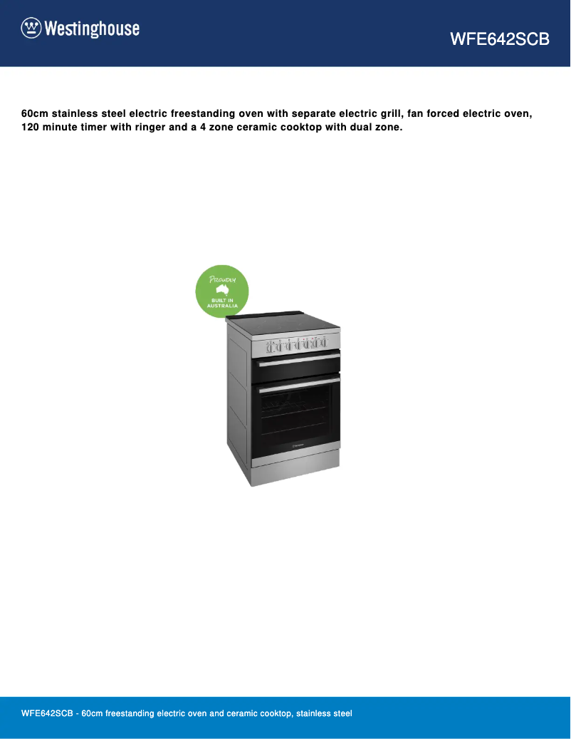Page 1 of the manual Technical Sheet Westinghouse WFE642SCB