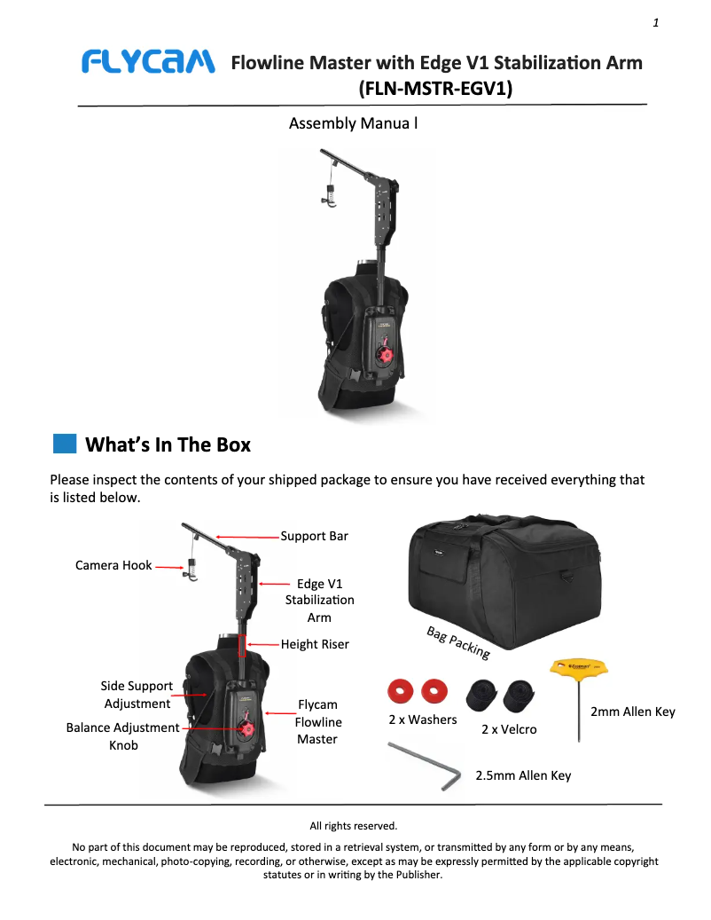 Page 1 de la notice Manuel utilisateur Flycam Flowline Master