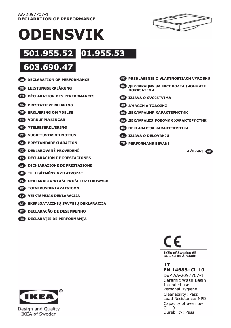 Page 1 de la notice Mode d'emploi Ikea ODENSVIK