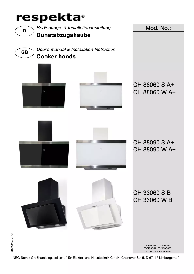 Page 1 de la notice Manuel utilisateur Respekta Skala CH88060WA+
