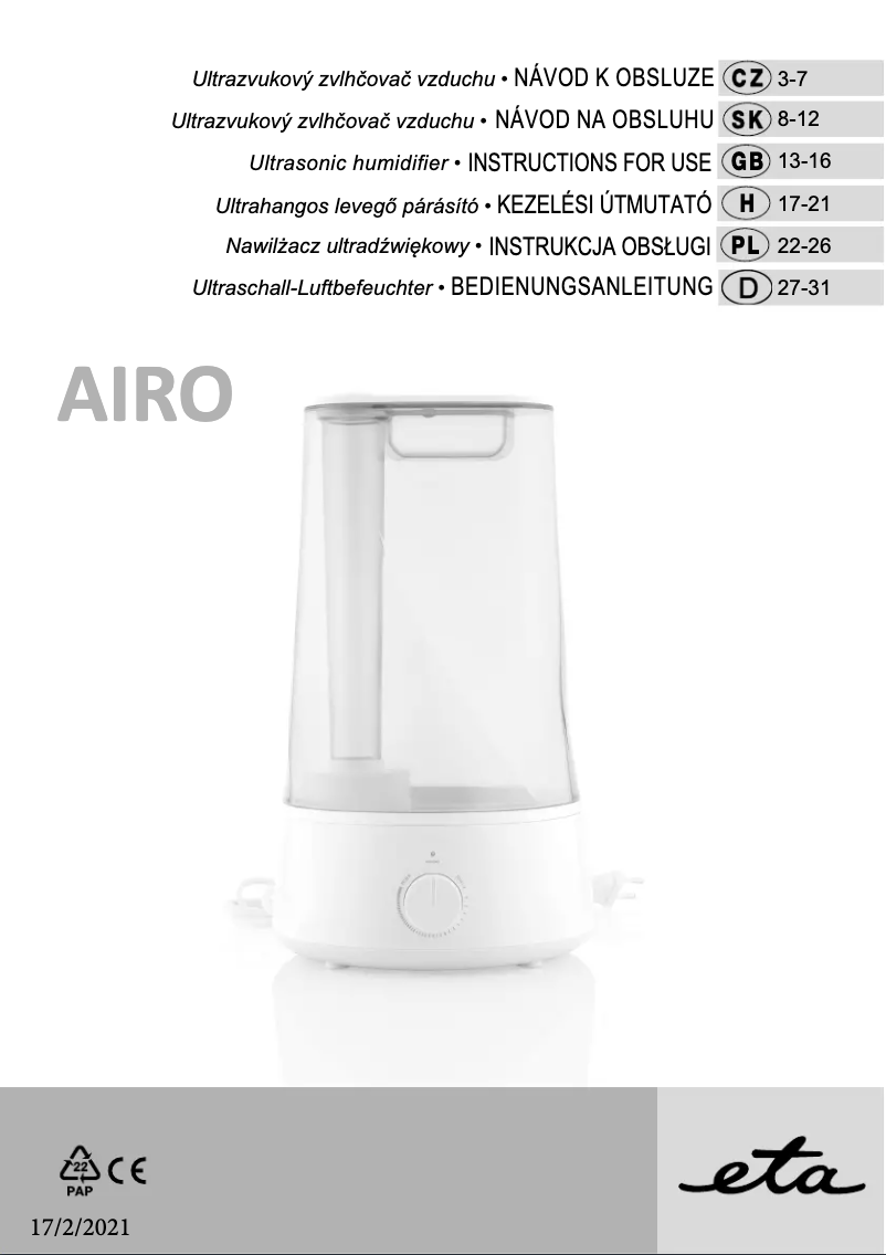 Image de la première page du manuel de l'appareil Airo 628 90000