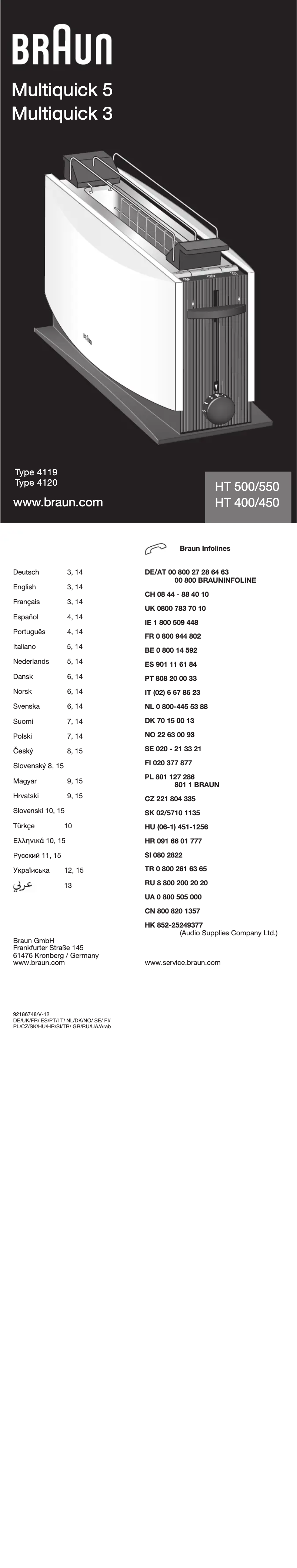 Page n°1 - Manuel utilisateur Braun MultiToast HT 500