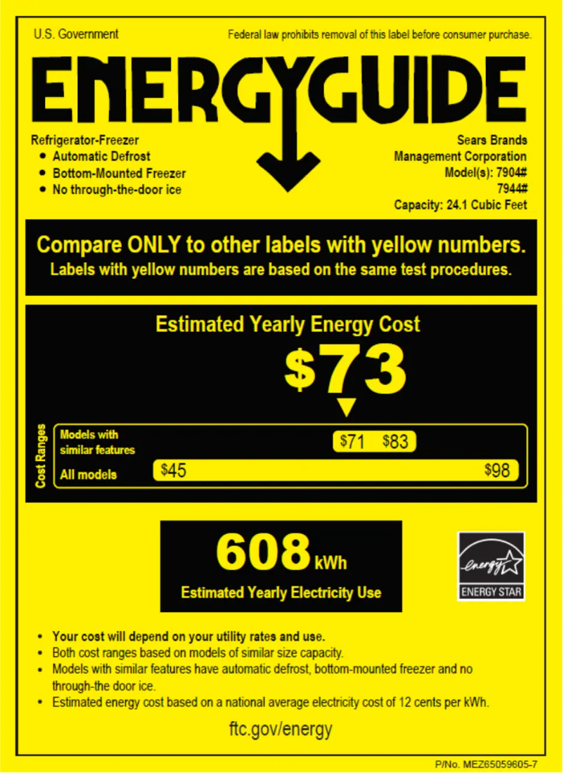 Page 1 de la notice Label énergétique Kenmore 79442
